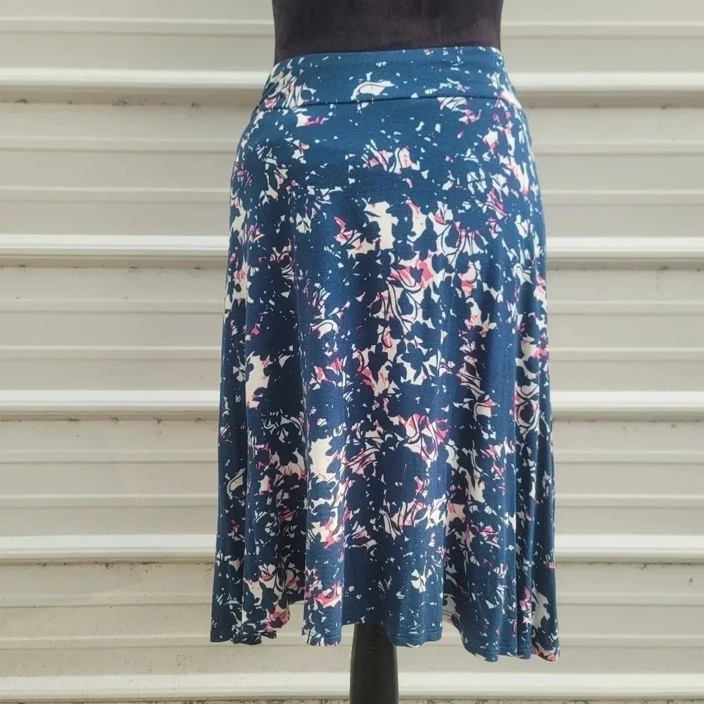 Renee C Stitch Fix Jessica Printed Swing Womens Skirt Blue Pink Floral Knit M